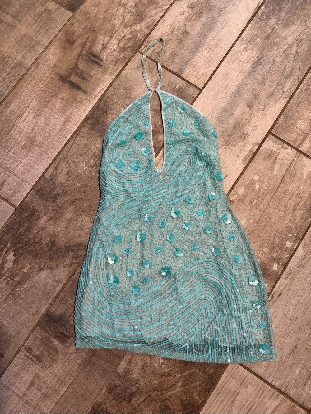 Lovers + Friends Aqua Halter Keyhole Sequin Mini Dress - Picture 3 of 8